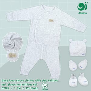 DT182 - ชุดเตรียมคลอด (เสื้อแขนยาว หมวก ถุงมือ ถุงเท้า)-คอตตอน (1-3M)