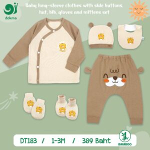 DT183 - ชุดเตรียมคลอด (เสื้อแขนยาว หมวก ถุงมือ ถุงเท้า)-ใยไผ่ (1-3M)