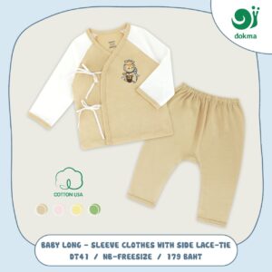 DT41 - ชุดเสื้อป้ายผูก แขนยาว- คอตตอน (NB/Free size)